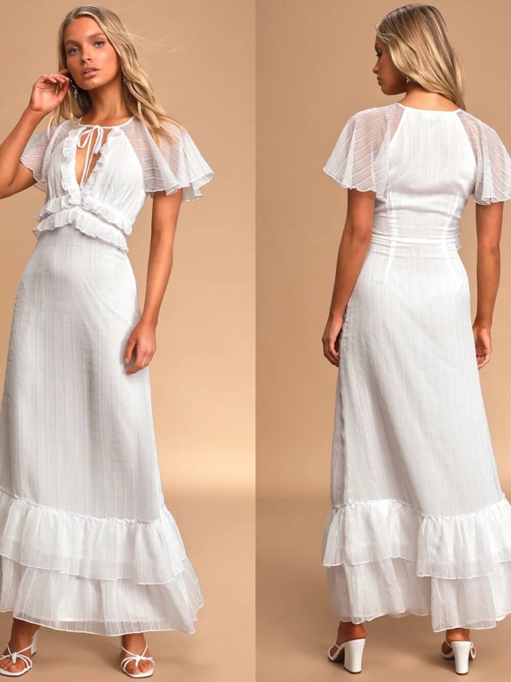 NWT Lulu's Sweetest Delight White Ruffled Short Sleeve Maxi Dress